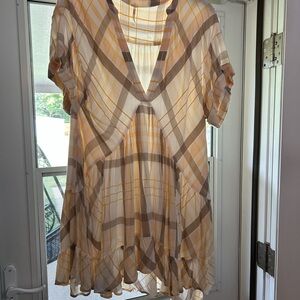 Free People Plaid Dress in Yellow and Brown